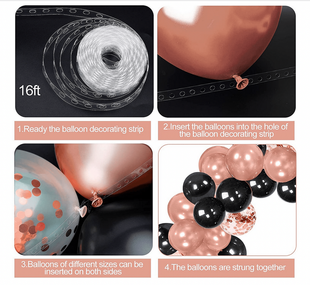 Арка от  Балони в черно и  розово злато - 100 броя + помпа - Image 3