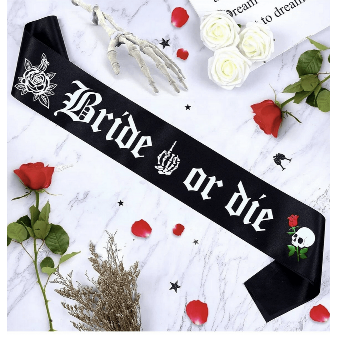 Сатенена  лента с надпис "Bride or Die"