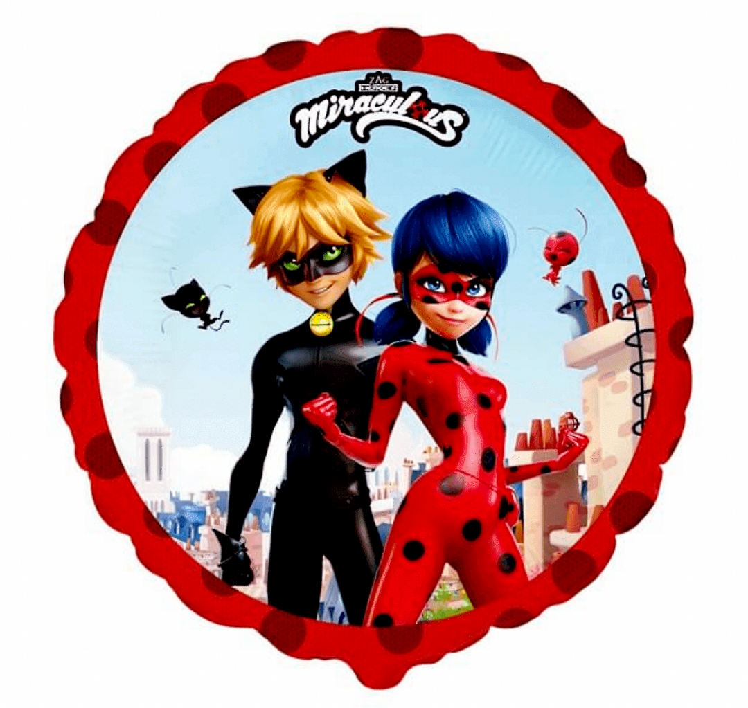 Балон фолио Калинката и Черния Котарак -   Ladybug and cat noir - Miraculous – Street |   45 см  |  кръгъл |  пакетиран