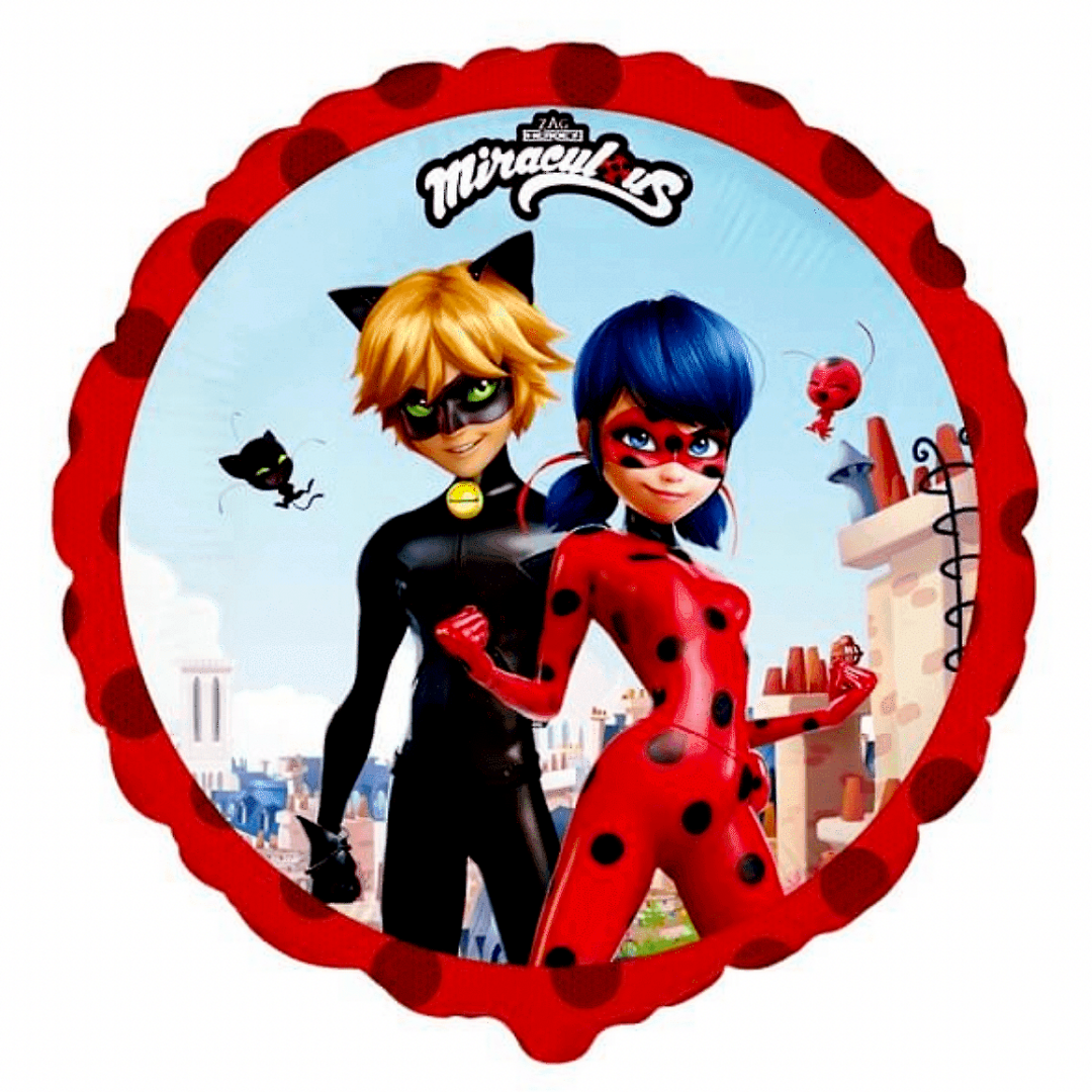 Балон фолио Калинката и Черния Котарак -   Ladybug and cat noir - Miraculous – Street |   45 см  |  кръгъл |  пакетиран