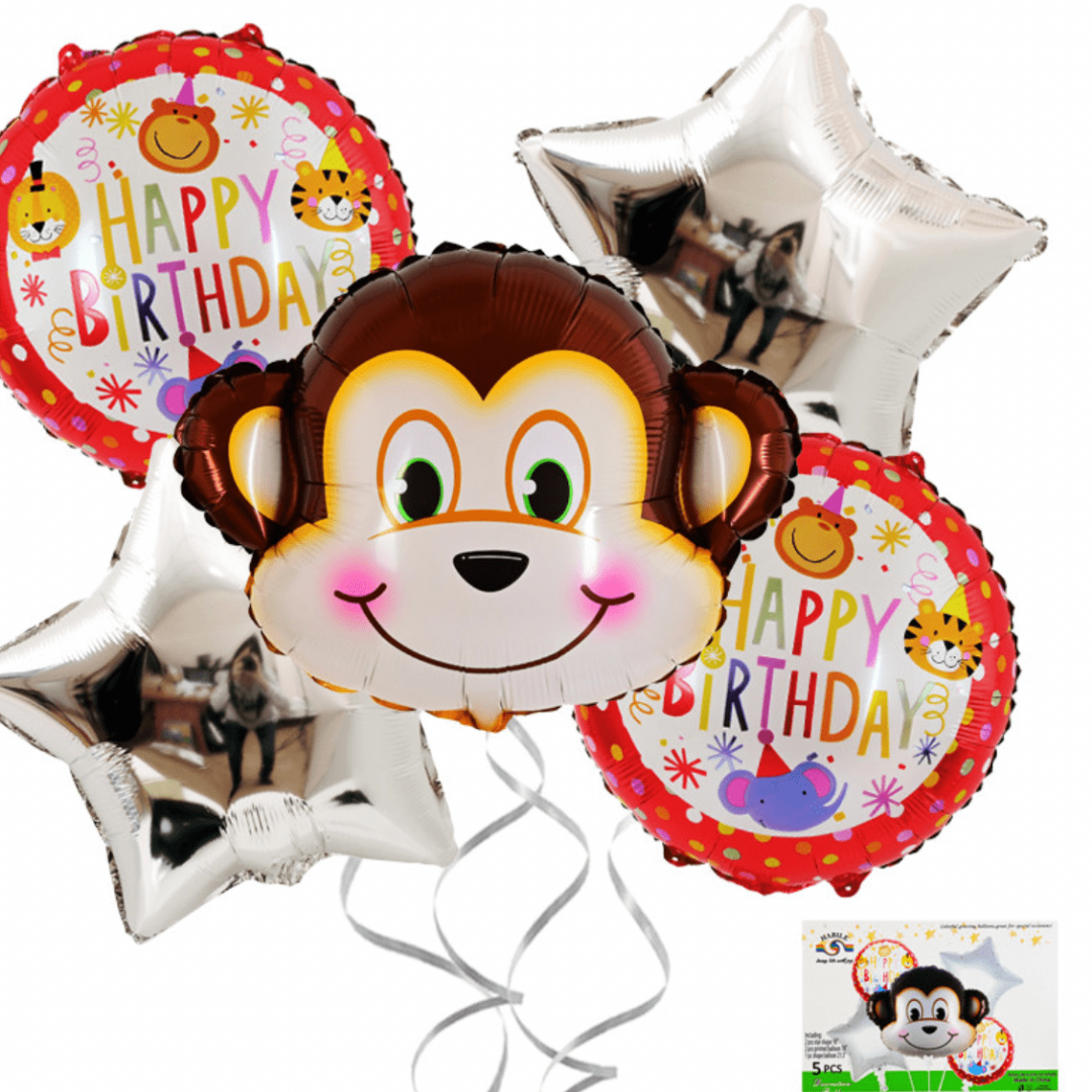 Балони "Маймунка" и "Happy Birthday" /5 броя/ комплект