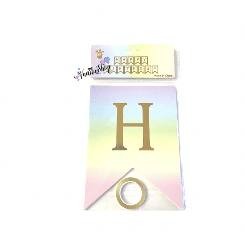 Банер Happy Birthday - преливащи цветове със златни букви