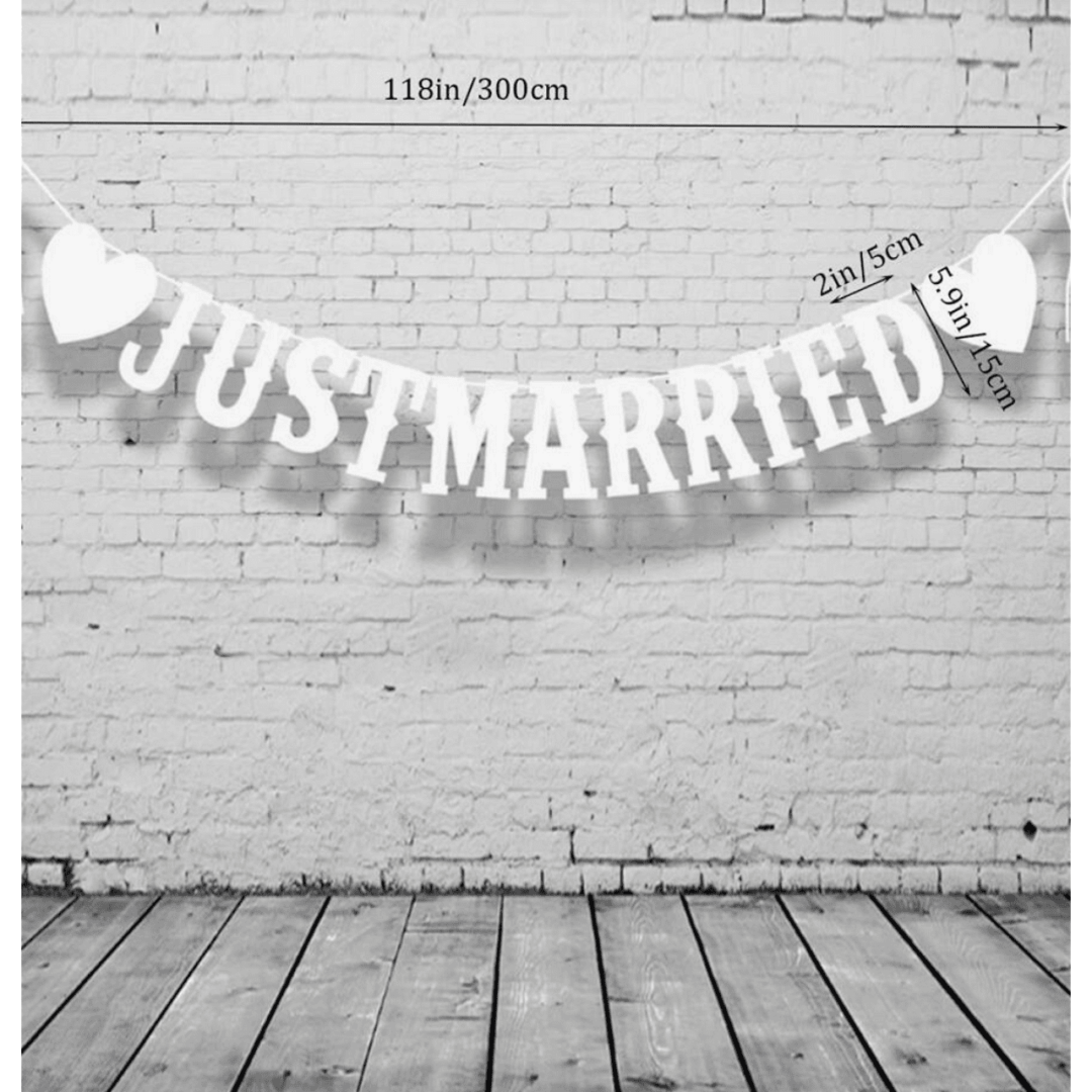 Банер JUST MARRIED в бяло - 300 см - Image 2