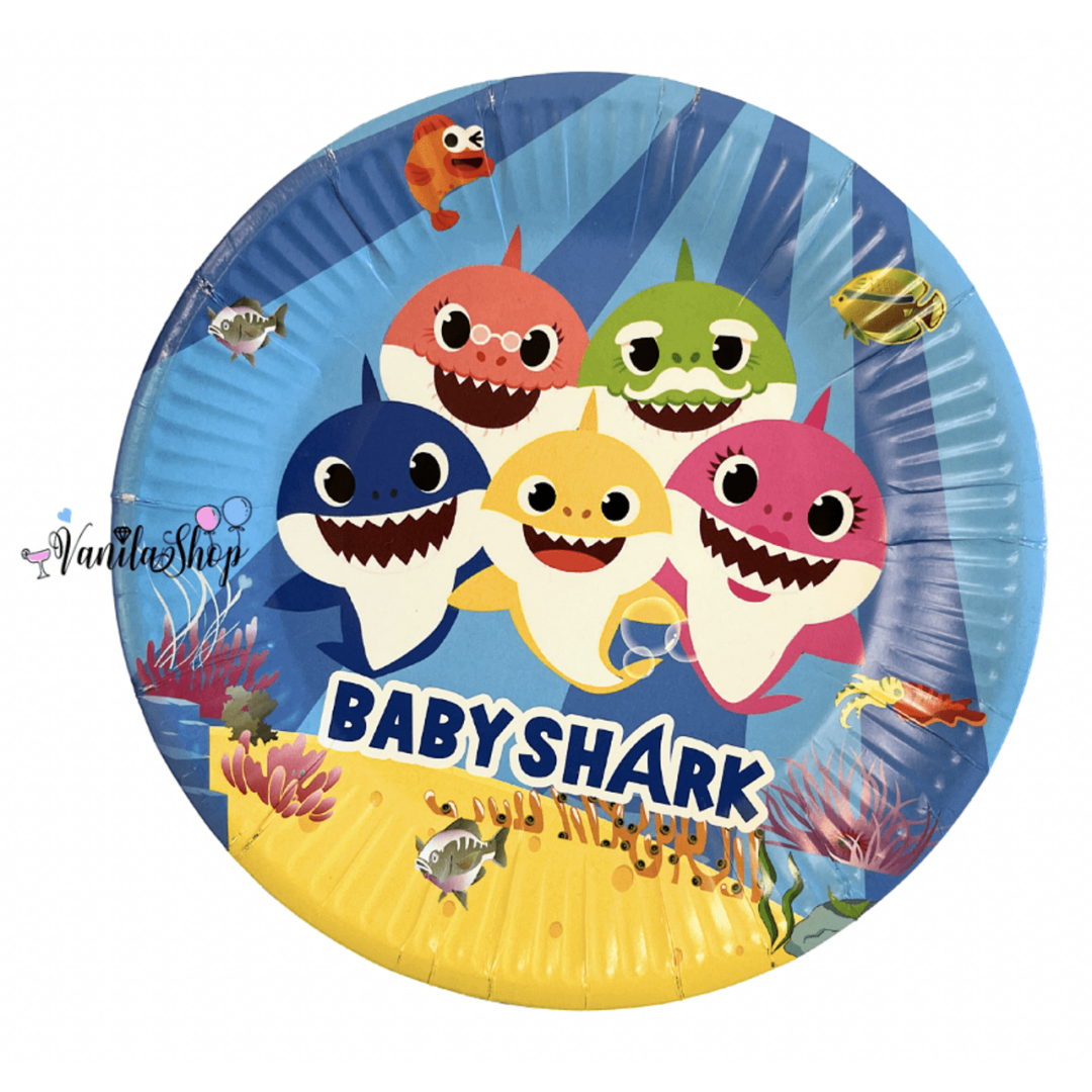 Бейби Шарк картонени чинии -  Baby Shark - 10 броя - 18 см