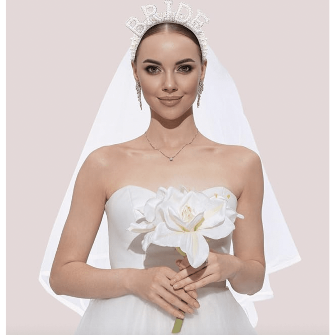 Диадема BRIDE с воал и надпис с перли - Image 6