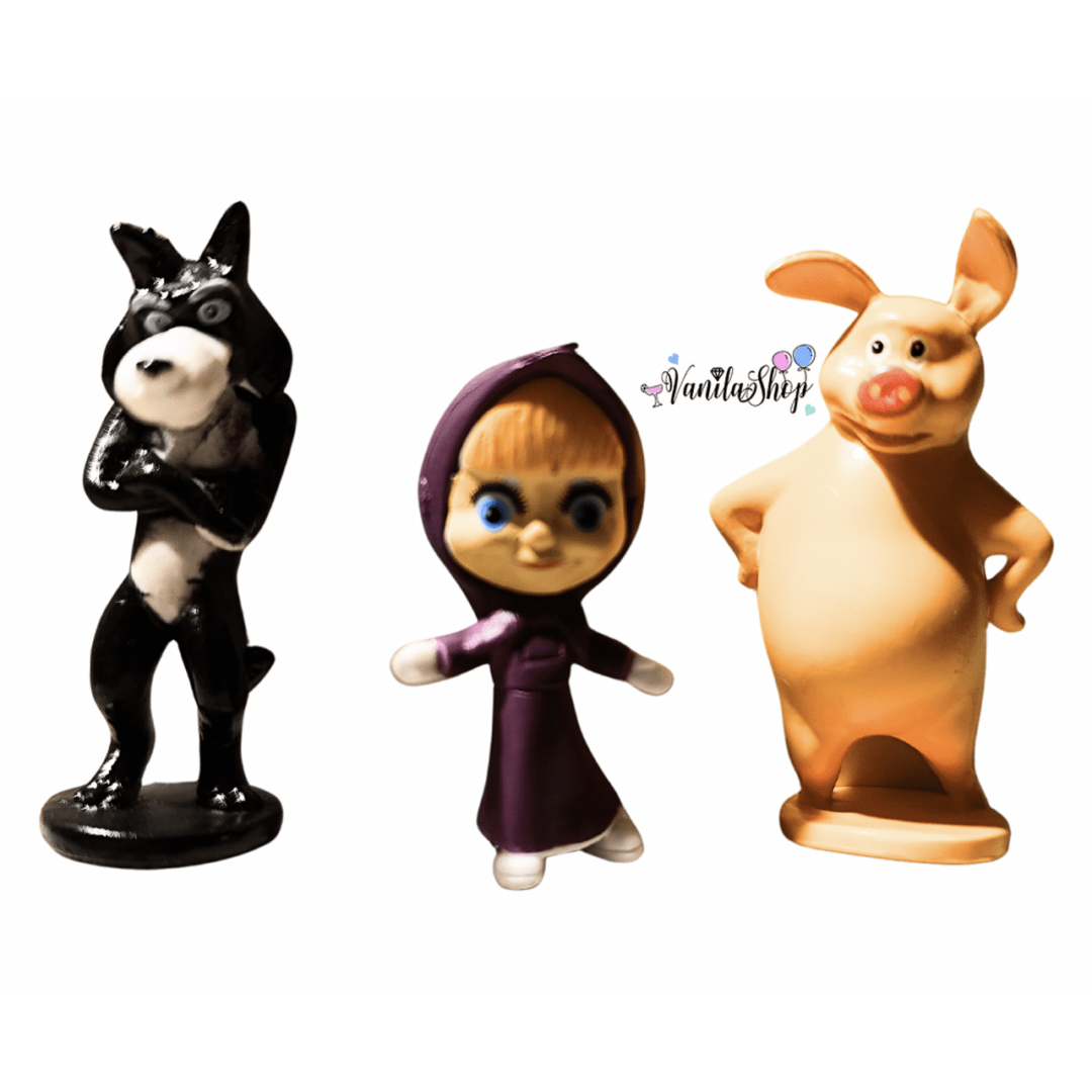 Фигурки за торта Маша и Мечока  (Masha and the Bear)  пластмасови - 3 броя