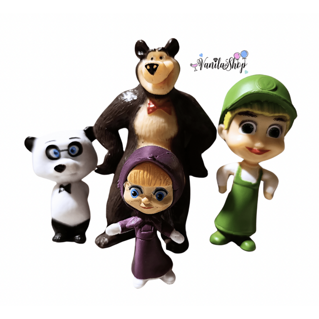 Фигурки за торта Маша и Мечока  (Masha and the Bear)  пластмасови - 4 броя
