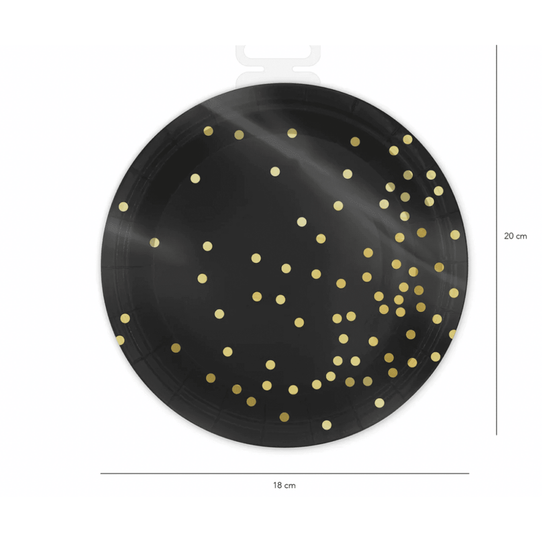 Парти чинии /6 броя в опаковка/ - черни със златни точки - 18 см - Image 2
