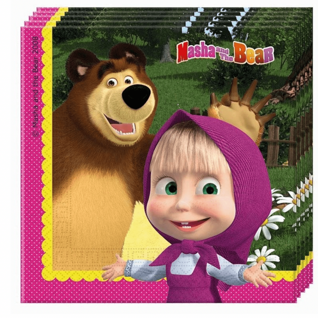 Парти салфетки "Маша и Мечока"  (Masha and the Bear) - 20 броя