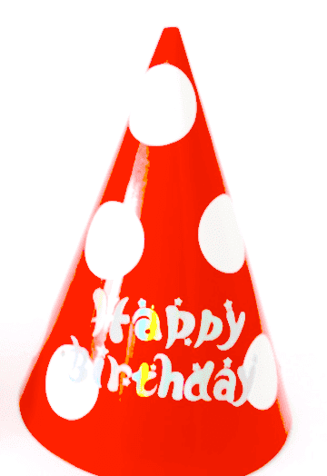Парти шапки в червено на точки - Happy Birthday - 6 броя