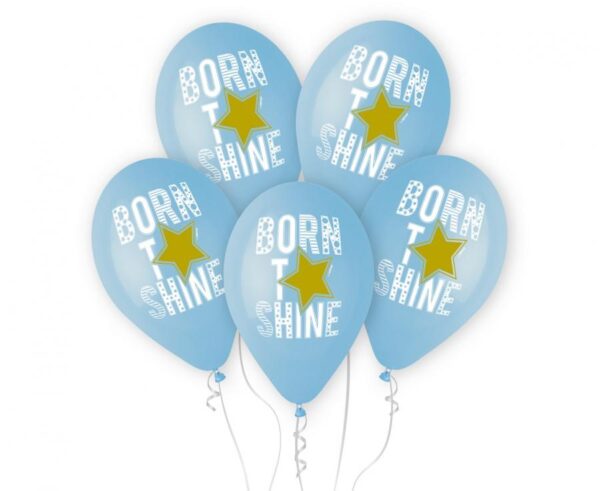 Латексови балони Born to Shine – сини със звезда-5 броя