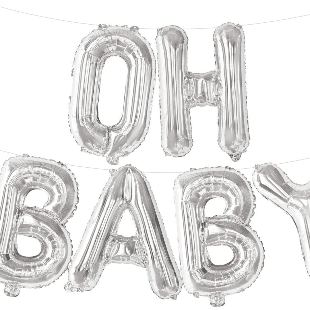 Фолиев банер с надпис „OH BABY“ – сребърен