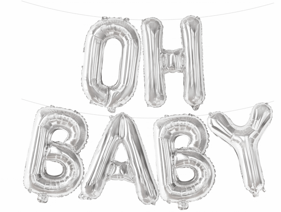 Фолиев банер с надпис „OH BABY“ – сребърен