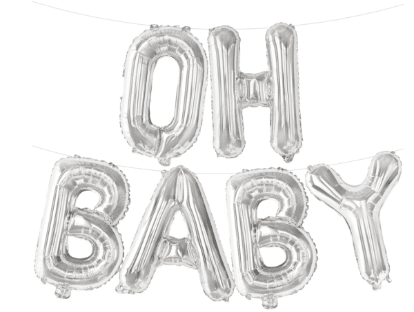 Фолиев банер с надпис „OH BABY“ – сребърен
