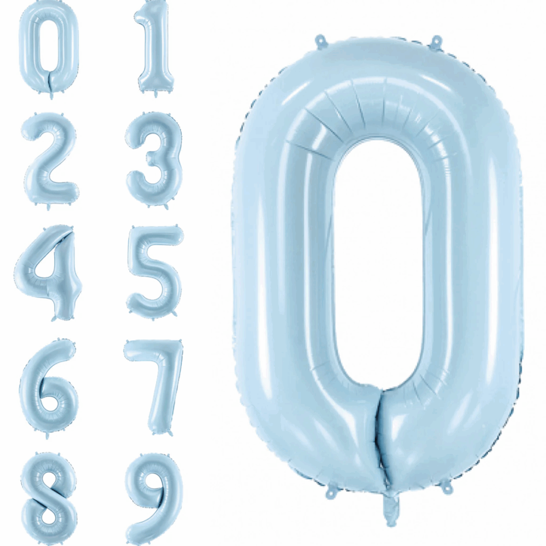 Балон цифра в  светло син цвят от 0 до 9 - 81 см