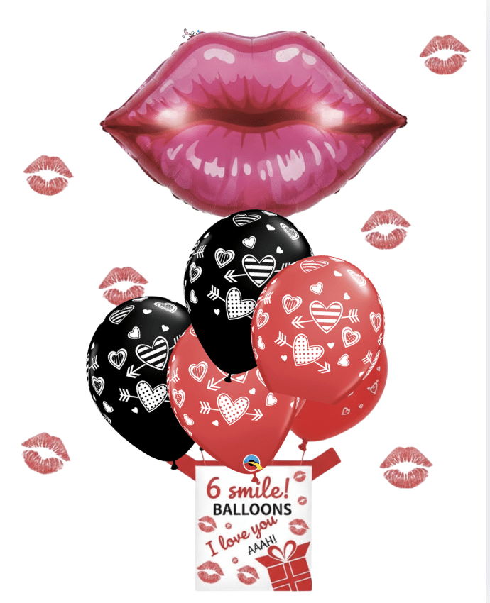 💋 Празничен сет балони „Целувки и сърца“ – 6 броя
