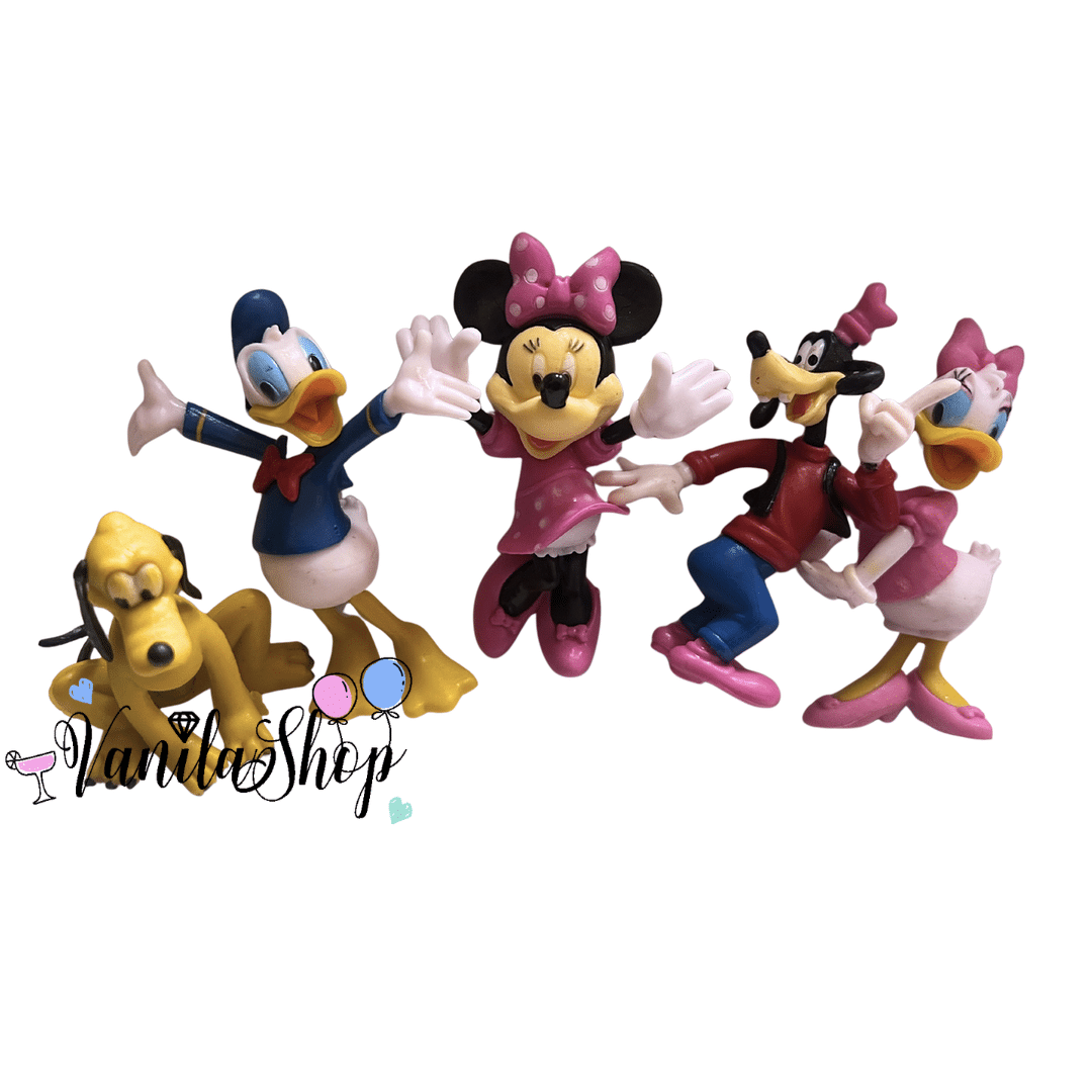 Комплект от 5 пластмасови фигурки на Disney – Мини Маус, Доналд Дък, Плуто, Гуфи и Дейзи Дък на бял фон