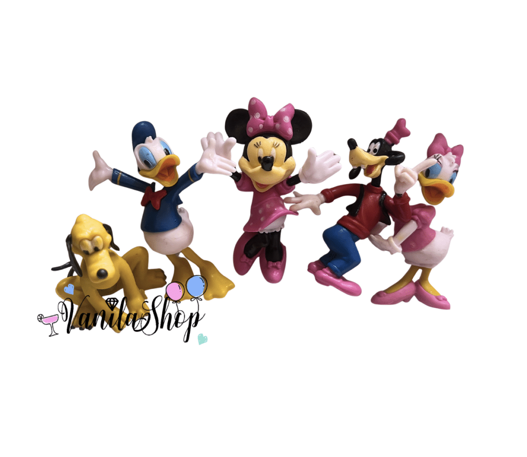 Комплект от 5 пластмасови фигурки на Disney – Мини Маус, Доналд Дък, Плуто, Гуфи и Дейзи Дък на бял фон