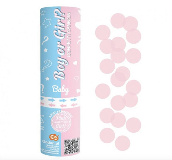 Конфети 15 см –Розови кръгове за разкриване пола / Gender Reveal