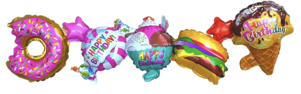 Фолио балон „Сладки изкушения – Happy Birthday“ – 99 × 30 см гирлянд