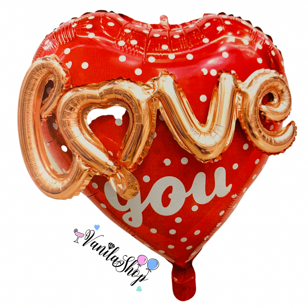 Балон сърце с обемен надпис LOVE you – 48 см