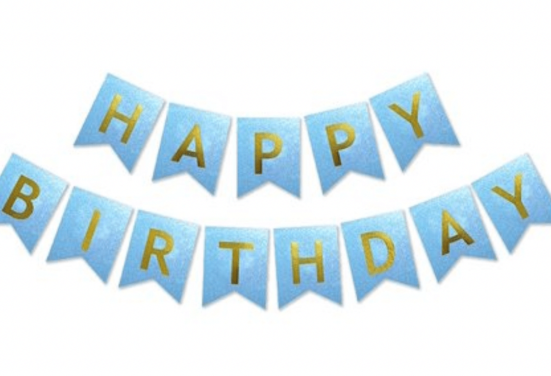 Банер Happy Birthday - в син глитер