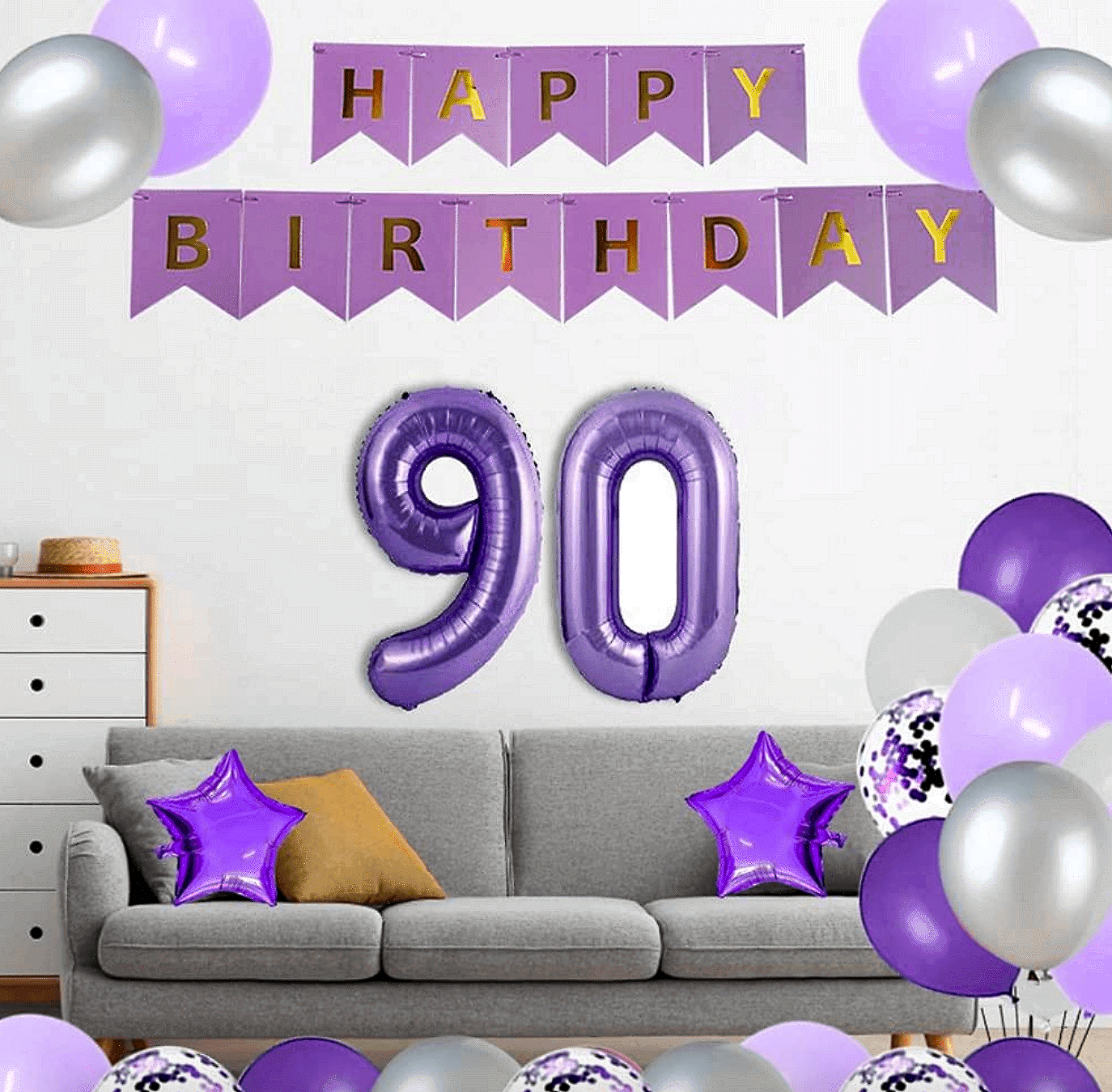 Банер Happy Birthday - светло лилав 16.5 / 11.5 см