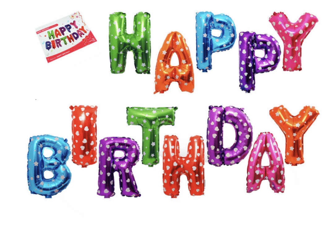 Фолио Балон Happy Birthday -  букви в микс цветове сърца + зезди