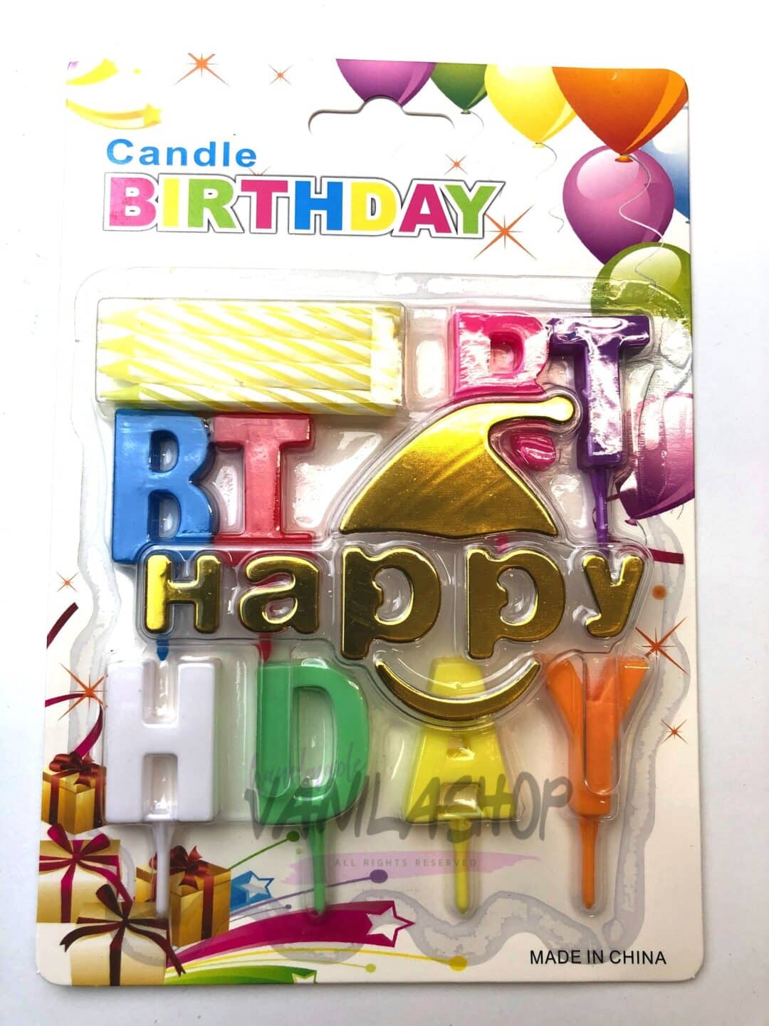Свещички за рожден ден с надпис Happy Birthday - 8 броя