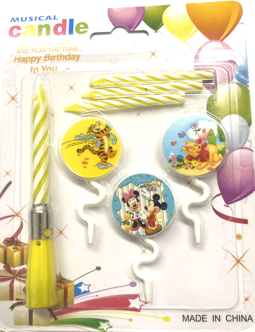 Музикална свещ за торта  - Мики & Мини Маус (Mickey & Minnie Mouse)&Мечо Пух
