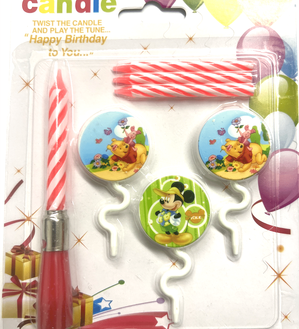 Музикална свещ за торта  - Мики  Маус  (Mickey Mouse)и Пух