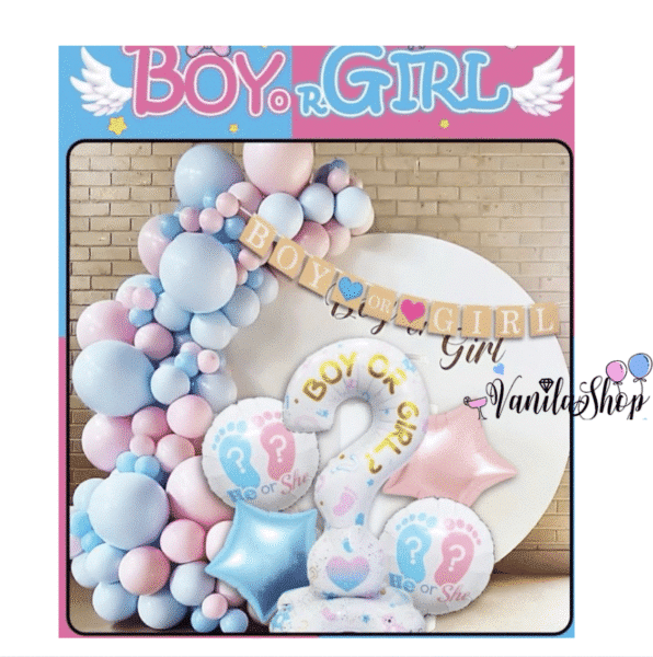 Балони за разкриване пола на Бебето - BOY or GIRL 70 броя + арка + помпа