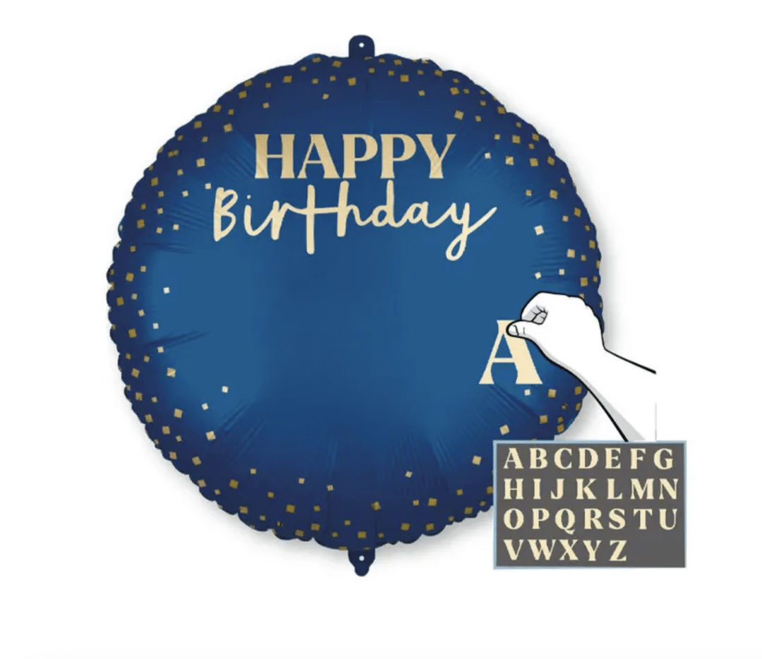 Фолиев балон - кръг тъмно син "Happy Birthday"- персонализиран