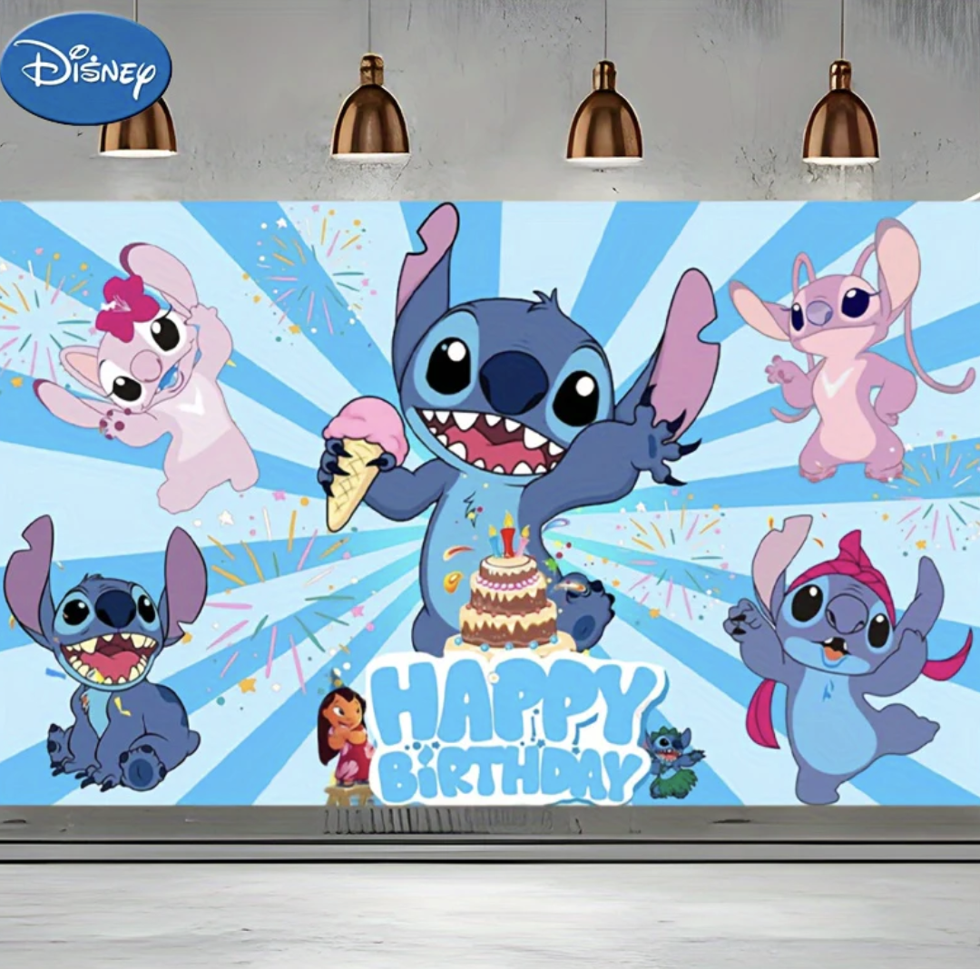 Фон за снимки и декорация - винил "Happy Birthday" Стич (Lilo & Stitch) - 125 х 80 см