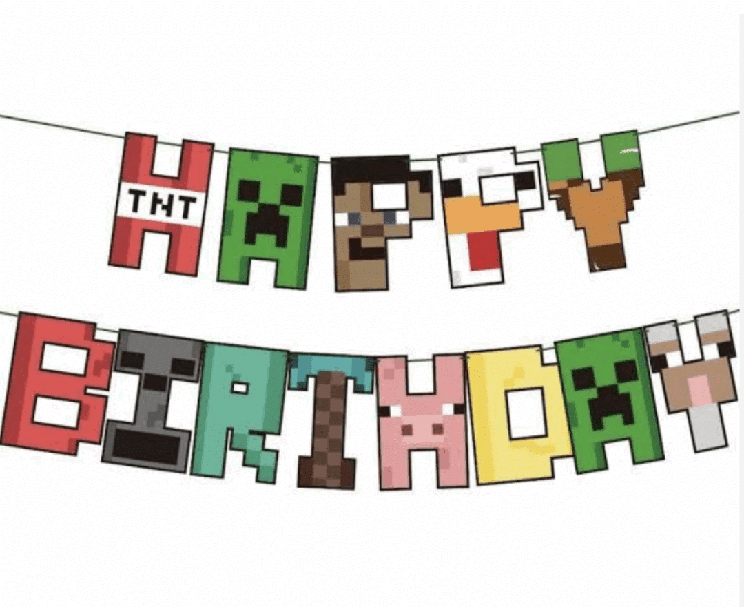 Майнкрафт ТНТ банер Happy Birthday (Minecraft TNT )