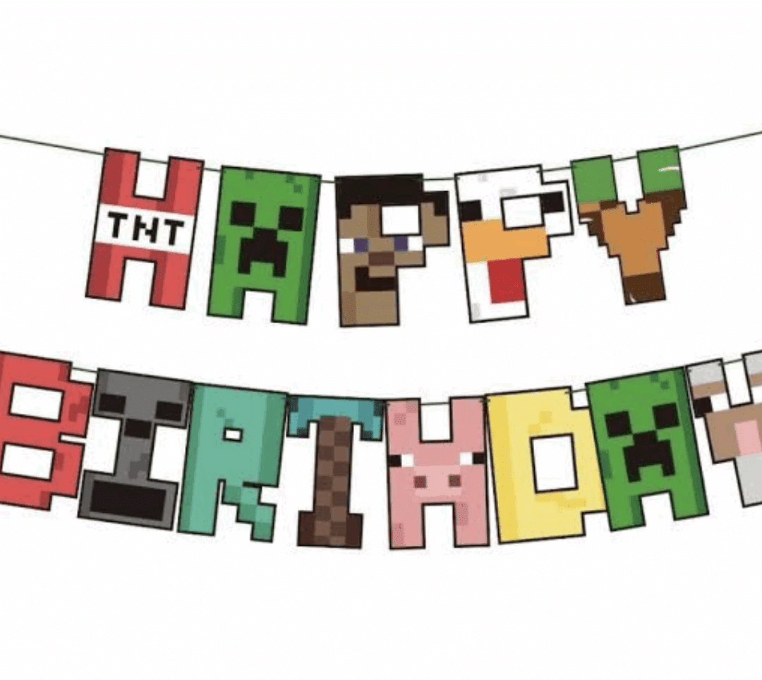 Майнкрафт ТНТ банер Happy Birthday (Minecraft TNT )