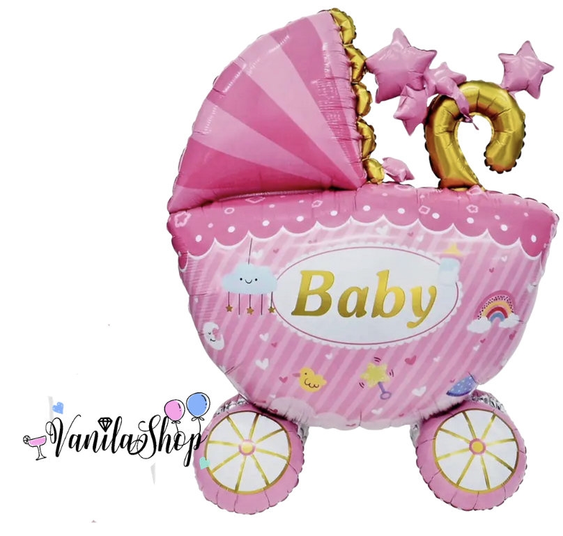 Стоящ Балон - бебешка количка "Baby" /розов/ 104 x 85 см