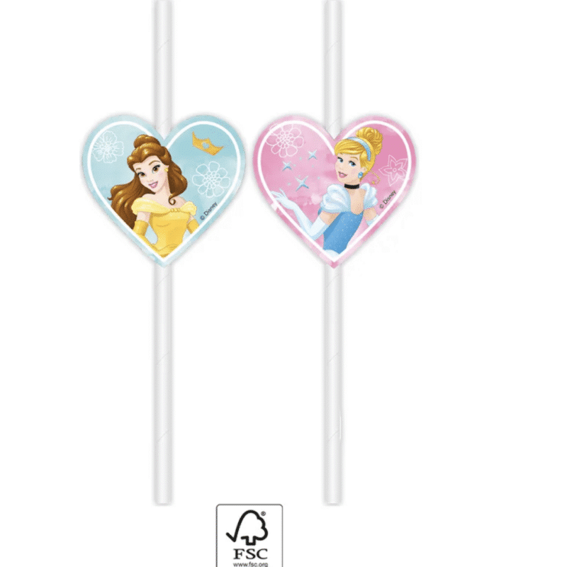 Парти сламки „Принцеси“ (Disney Princess) – 4 броя Добавете приказен акцент към всяко детско парти с лицензирани парти сламки „Принцеси“ от Disney. Произведени от Прокос, тези сламки с цветни изображения на любимите героини на Дисни ще зарадват всички малки принцеси. Комплектът съдържа 4 броя, подходящи за рожден ден, тематично парти или празнична изненада. Идеален аксесоар за украса на масата и създаване на магическа атмосфера.