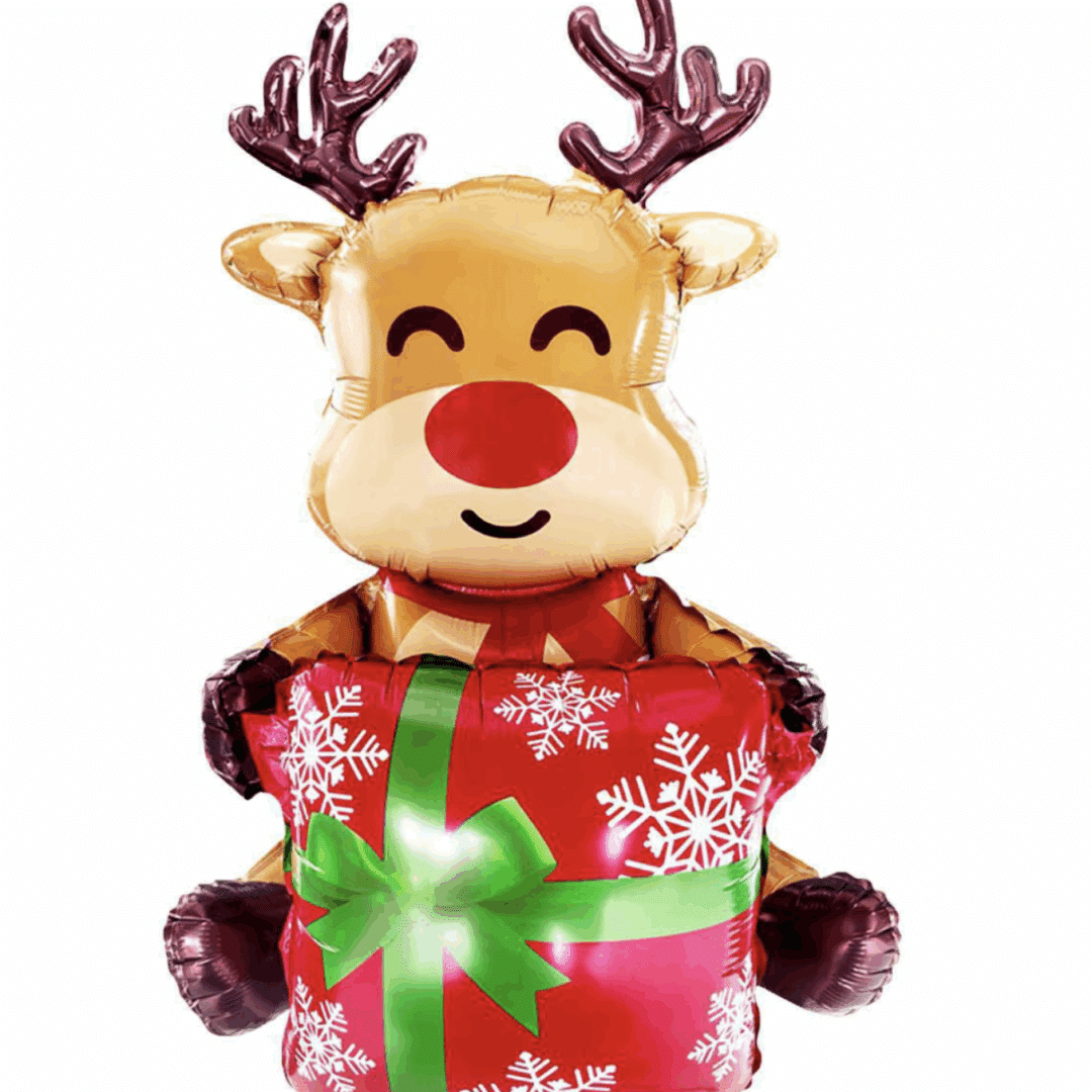 Надуваем коледен елен с подарък – 56 × 40 см