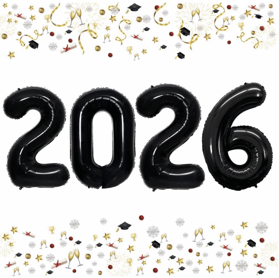 Фолиеви балони „2026“ – 81 см | Черни цифри