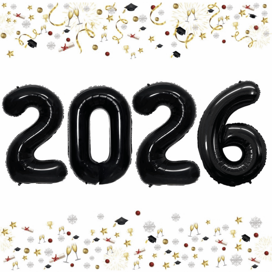 Фолиеви балони „2026“ – 81 см | Черни цифри