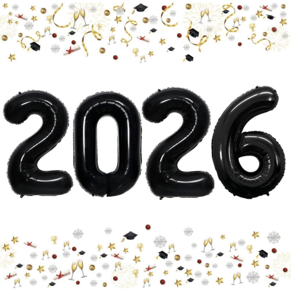 Фолиеви балони „2026“ – 81 см | Черни цифри