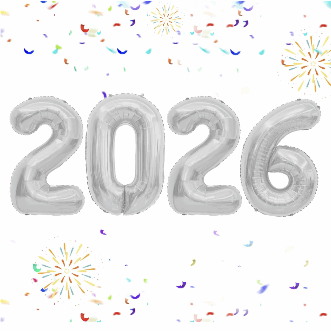 Фолиеви балони „2026“ – 81 см | Сребърни цифри за Нова година
