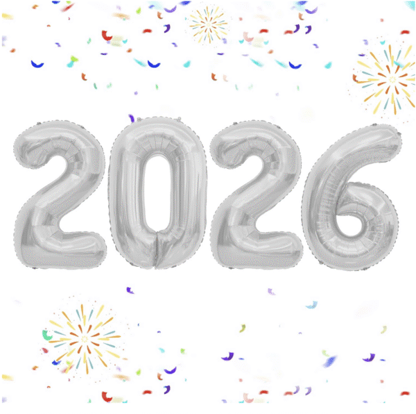 Фолиеви балони „2026“ – 81 см | Сребърни цифри за Нова година