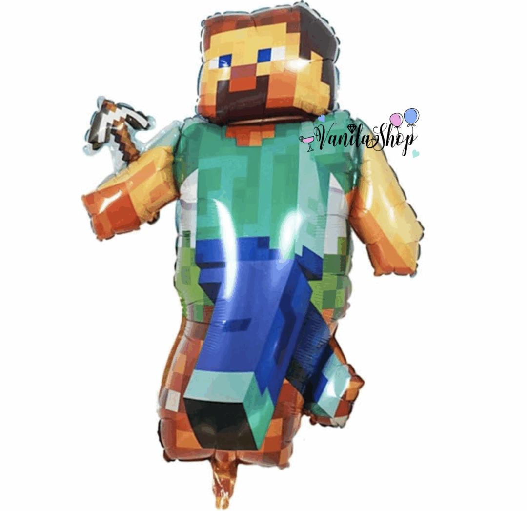 МайнкрафтТНТ (Minecraft ТNT)Фолиев балон „Пикселен герой“ – 90 × 70 см