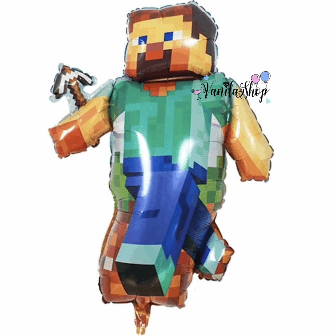 МайнкрафтТНТ (Minecraft ТNT)Фолиев балон „Пикселен герой“ – 90 × 70 см