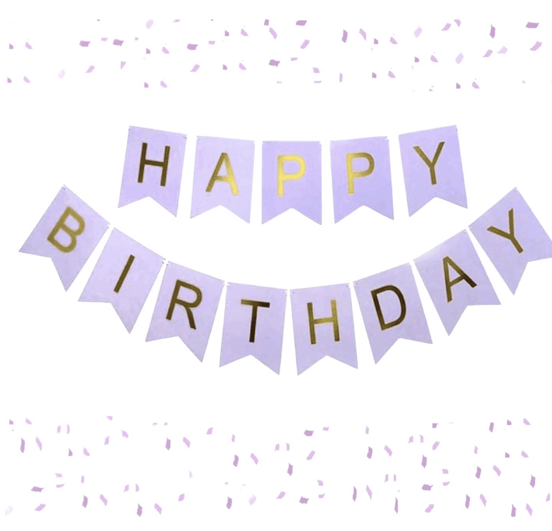 Банер „HAPPY BIRTHDAY“ – лилав с златни букви