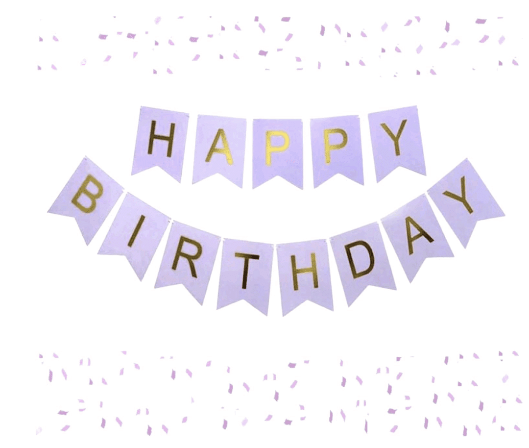 Банер „HAPPY BIRTHDAY“ – лилав с златни букви