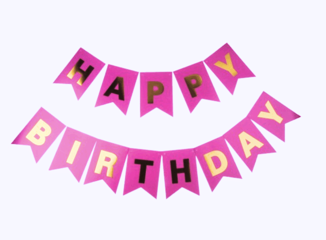 Банер „HAPPY BIRTHDAY“ – цикламен със златни букви