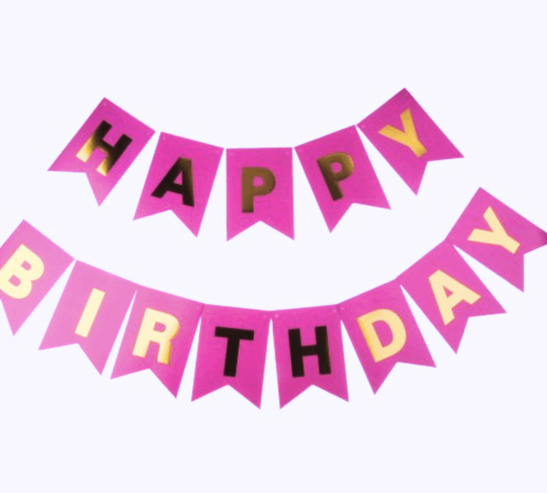 Банер „HAPPY BIRTHDAY“ – цикламен със златни букви